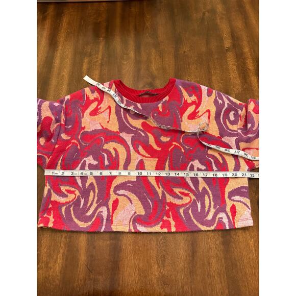 Zara Women’s Red Purple Swirl Print Knit Cropped Sweater Y2K Boho Size Large - Picture 6 of 8